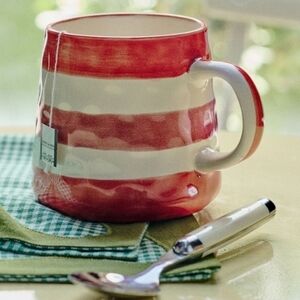 Anthropologie Go Sports! Handpainted Stoneware - red/white